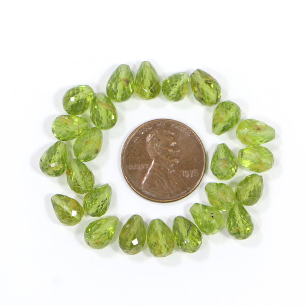 Peridot, Faceted Teardrop Pairs, 9mm Long x 6mm at Base, Sold in Pairs