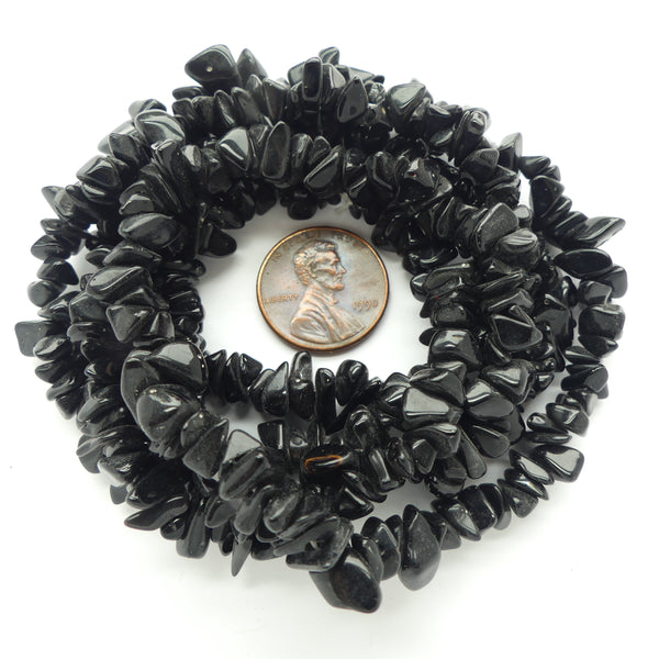 Black Onyx, Chips, 8mm on 34-inch Strand
