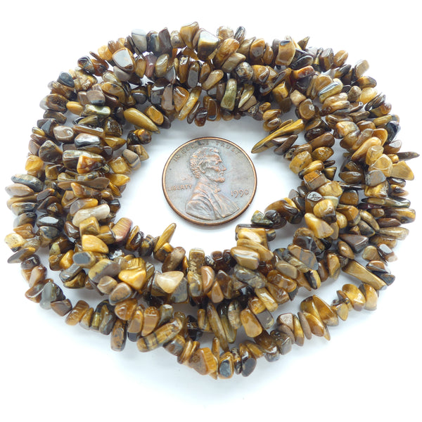 Tiger Eye, Chips 7mm on 34-inch Strands