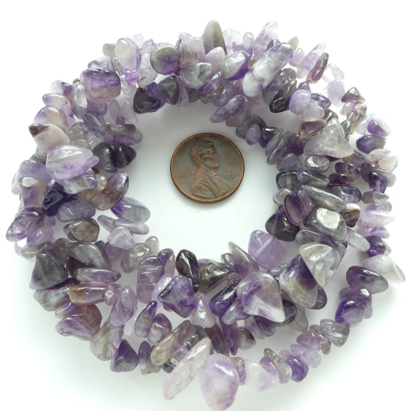 Amethyst Chips, Mix of Light and Dark 9mm on 35-inch Strands