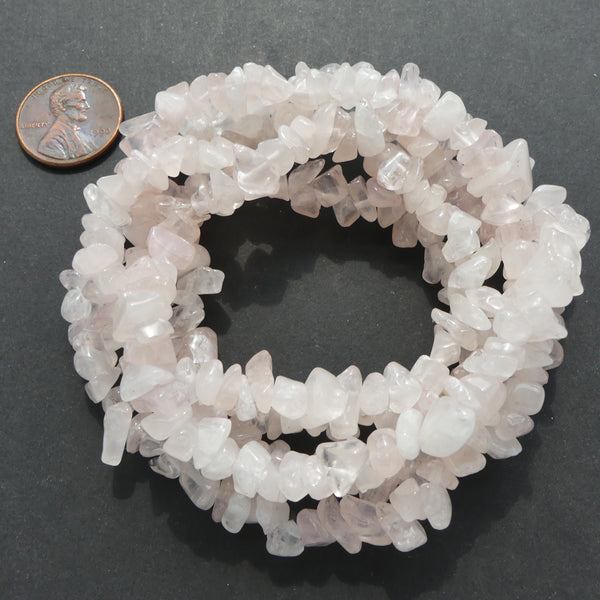 Rose Quartz, Pale Pink, Chips, 8mm on 36-inch Strand