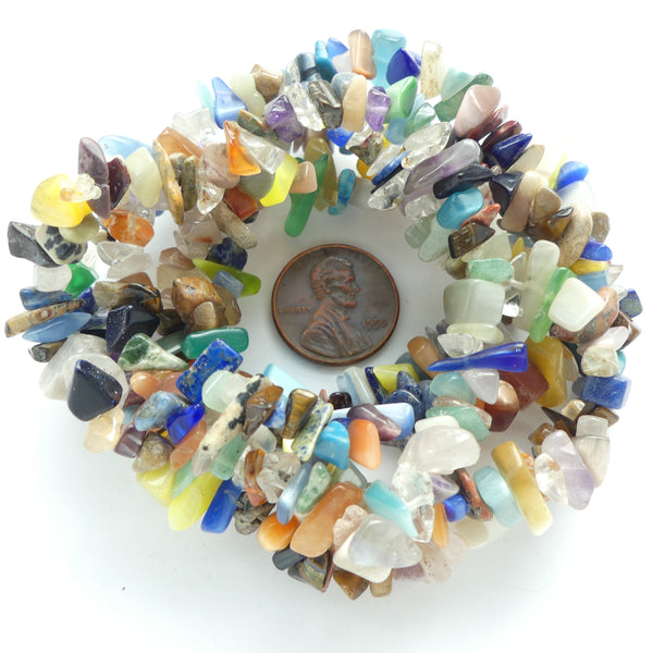 Mixed Gems & Glass, Multi-Color, Chips, 8mm on 36-inch Strand