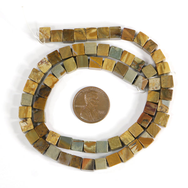 Imperial Jasper, Cube, 6x6mm on 16-inch Strands