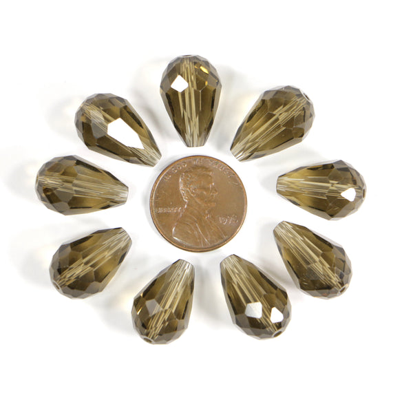 Smoky Quartz, Faceted Teardrop, Drilled Lengthwise, 18x12mm, Sold Individually