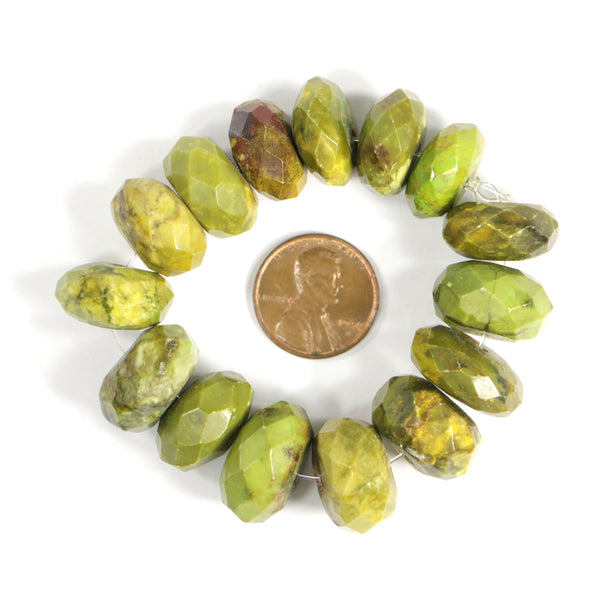 Yellow Turquoise, Yellow-Green, Faceted Rondell, 10x16mm on 5-1/2-inch Strand