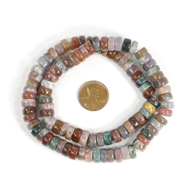 Fancy Jasper, Slices, 5x8mm on 16-inch Strand