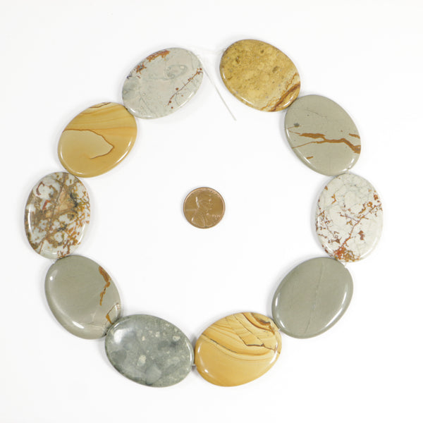 Imperial Jasper, Large Flat Oval, 40x30mm on 16-inch Strand