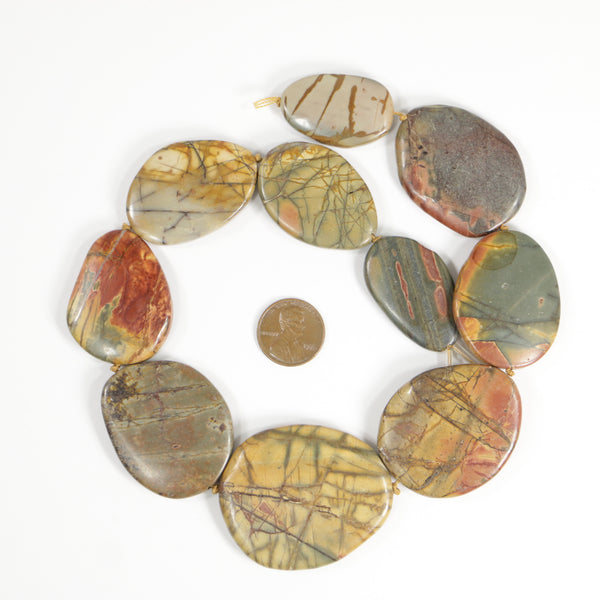 Red Creek Jasper, Flat Irregular Oval, Graduated, Average Largest 45x36mm