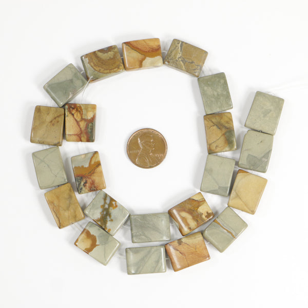 Imperial Jasper, Puffy rectangle, 18x14mm on a 16-inch Strand