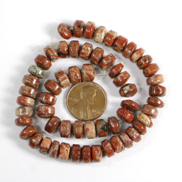 Poppy Jasper, Thick Rondelles, 4x8mm on 11-inch Strand