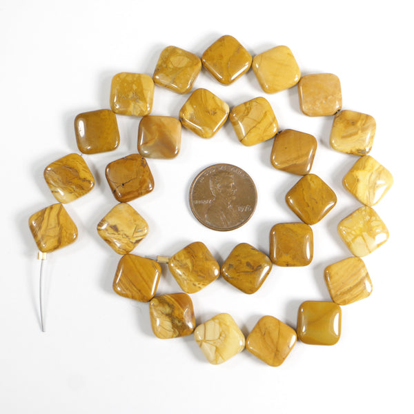 Yellow Jasper, Diamond, 14x14mm on 15 1/2-inch Strands
