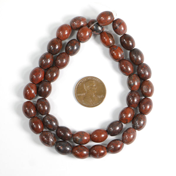 Poppy Jasper, Oval with Flat Ends, 10x8mm on 16-inch Strand