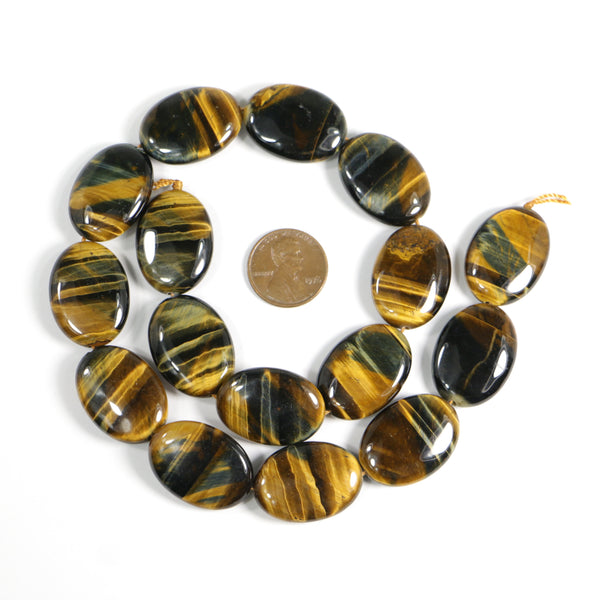 Tiger Eye, Flat Oval, 24x18mm on 15-inch Strands