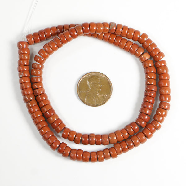 Red Jasper, Slice, 3x6mm on 16-inch Strand