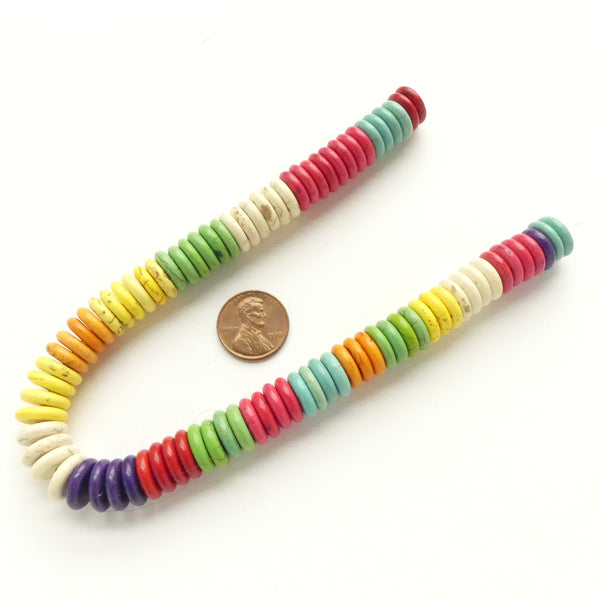 Magnesite, Dyed Multicolor Discs 3x12mm Short 11-inch Strand