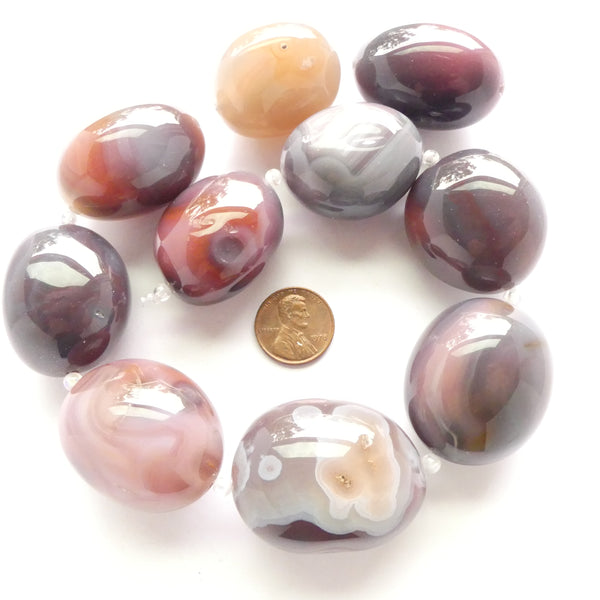 Botswana Agate, Giant Freeform Puffy Ovals, 1.5x1 inch on 16-inch Strands
