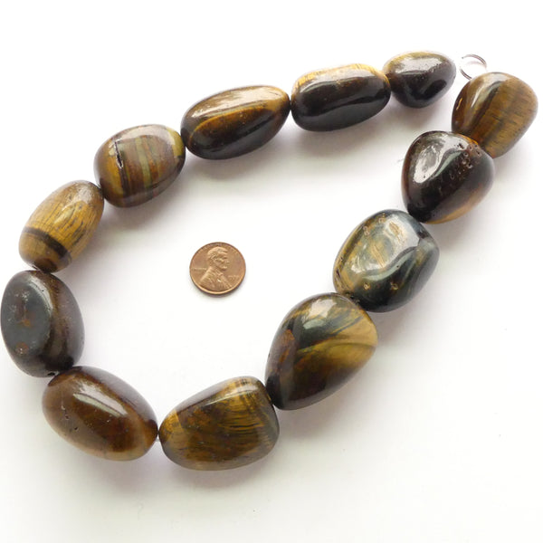 Tiger Eye, Giant Freeform Nuggets, 1.5" x 1" on 16-inch Strands