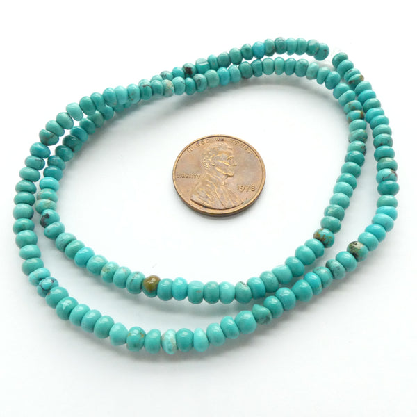 Turquoise, Rondelles, Natural, 3-4mm on 16-inch Strands