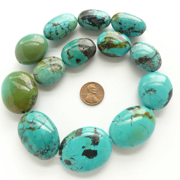 Turquoise, Freeform Nuggets, Large Slightly Graduated 32x20 to 35x30 on 16" Strand