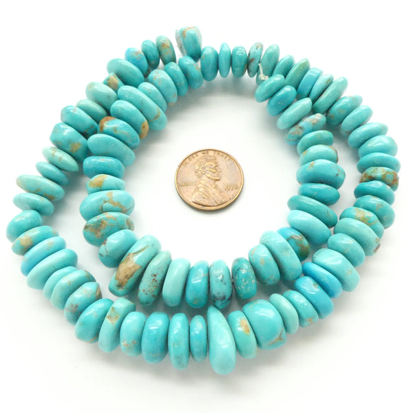 Turquoise, Freeform, Smooth Flat Nuggets, 4x8-10mm on 16.5" Strands