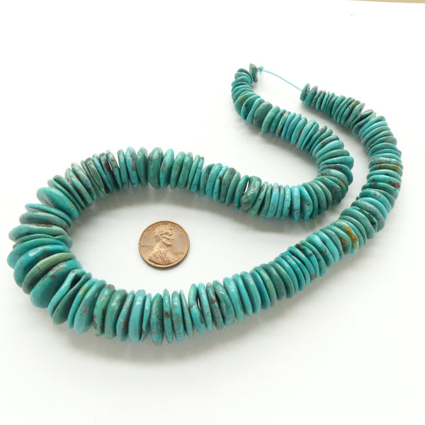Turquoise, Freeform Flat Nuggets Center Drilled Graduated, 8-20mm Diameter on 17.5-inch Strand