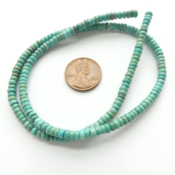 Turquoise, Slices with Rounded Edges, Natural Blue-Green 4mm on 16" Strands