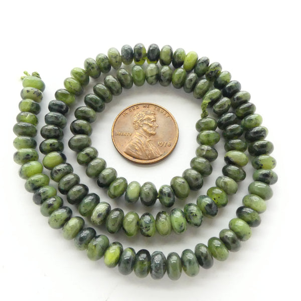 Jade (Nephrite) Rondelles 6x4mm on 16-inch Strands