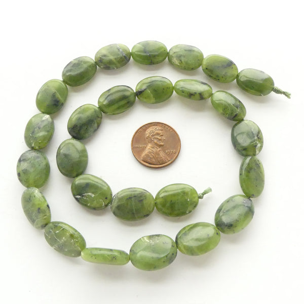 Jade (Nephrite) Flat Ovals, 15x12mm on 16-inch strands