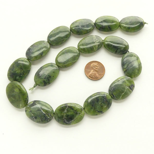 Jade (Nephrite) Flat Ovals, 25x18mm, on 16-inch Strands
