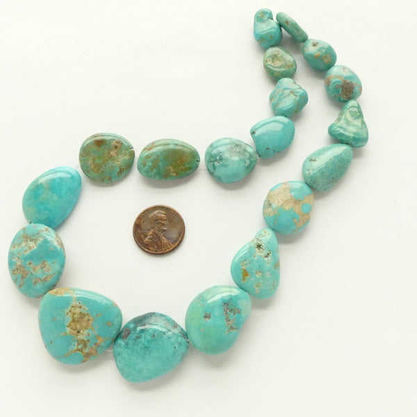Turquoise, Freeform Flat Nuggets, Graduated Strand, Largest Bead 28x25mm