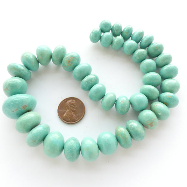 Turquoise, Rondelles, Graduated Strand 23mm to 12mm Diameter, 16-inch Strand