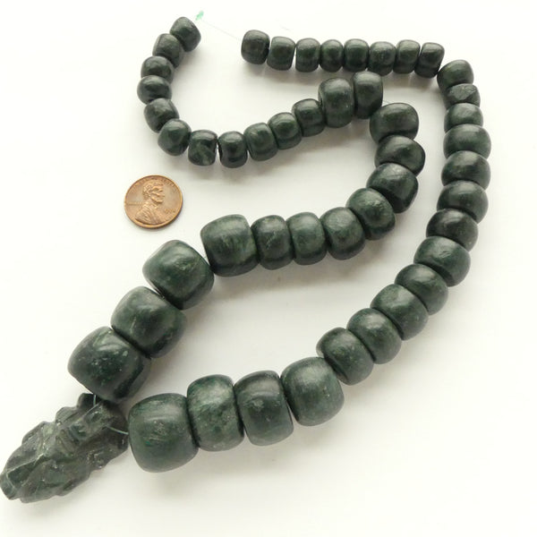 Jade, Guatemalan Greenstone, Large Graduated Beads with Small Face Pendant