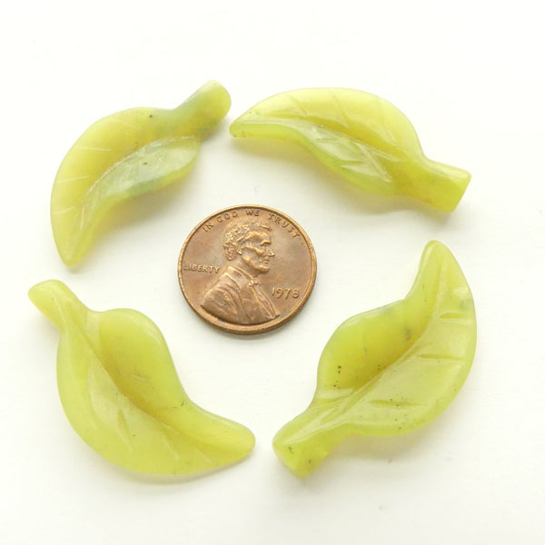 Olive Jade, Leaf Shapes, about 35mm Long, Sold Individually