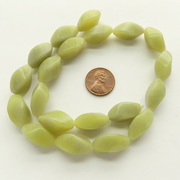 Olive Jade, Twisted Ovals 20x12mm on 16-inch Strands