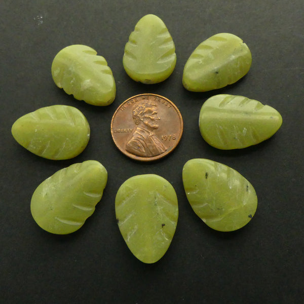 Olive Jade, Leaf Shapes 20x14mm, Sold Individually