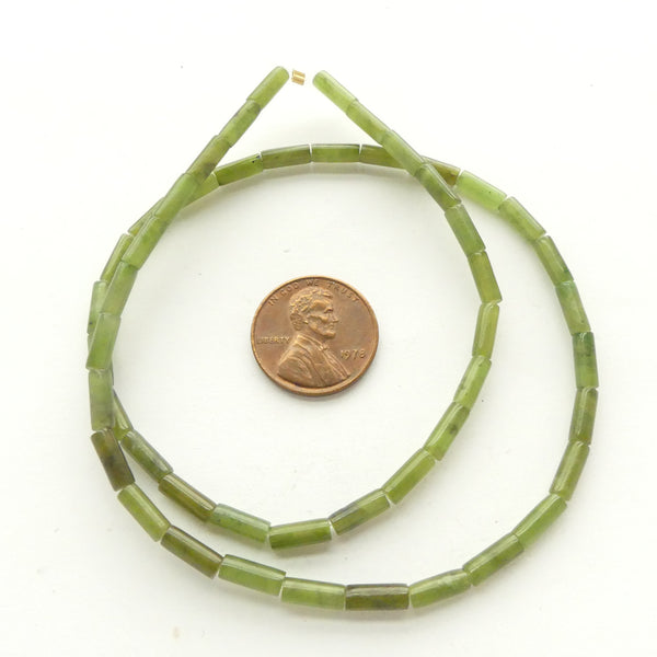 Jade, Nephrite, Small Tubes 7x3mm on 16-inch Strands