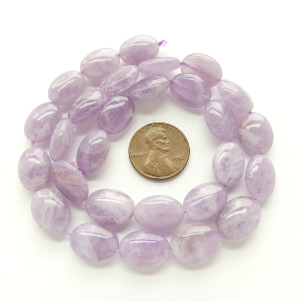 Amethyst, Slightly Puffy Flat Ovals, 14x10mm on 16-inch Strands