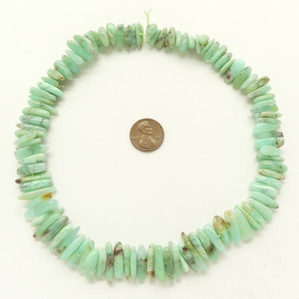 Chrysoprase, Sticks Center Drilled 12-19mm Long on 16-inch Strand