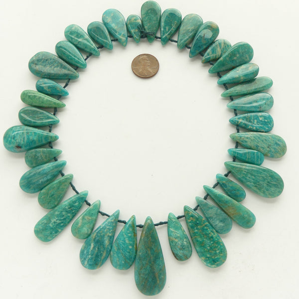 Aventurine, Russian, Teardrops 20-42mm Long, 16-inch Strand
