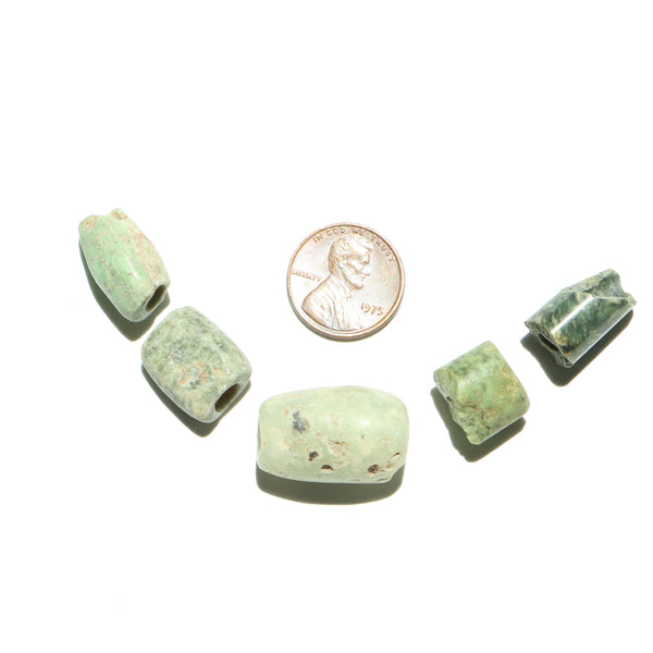 Ancient, Maya Jade & Ohter Beads, Set of 5. Largest 15x23mm