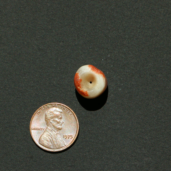 Ancient, Tairona Carnelian Bead, 12x12mm, White and Orange