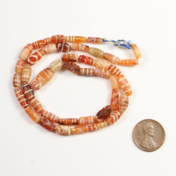 Ancient Bactrian Bronze Age "Etched" Carnelian, 18-inch Strand including Pendant