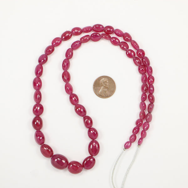 Ruby, Natural Beans, Long Graduated Strand 6x4mm to 15x12mm on 21-inch Strand