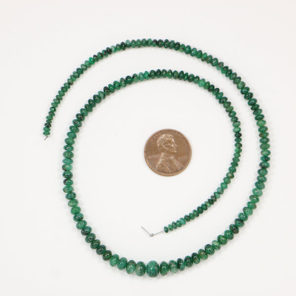 Emerald, Natural Smooth Rondelles on Graduated Strand, 3-6mm, 16-inches long