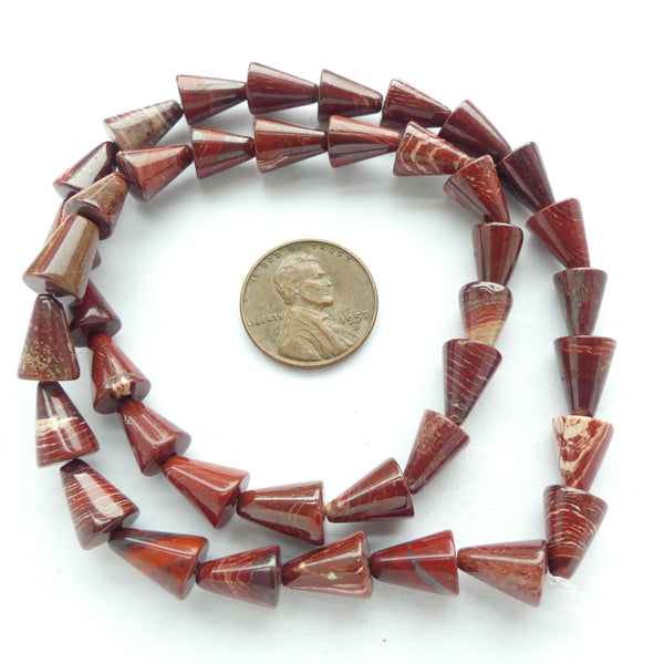 Apple Jasper, Cones, 10mm Tall by 8mm Wide at Base, on 16-inch Stand