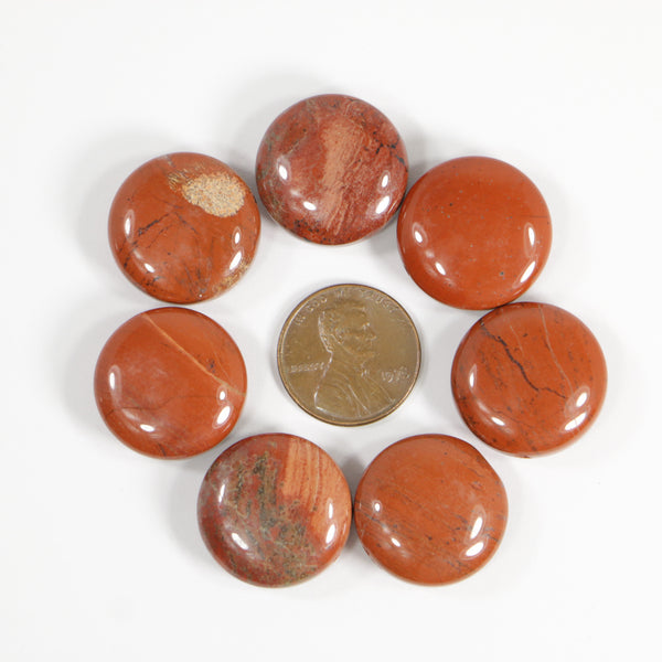 Red Jasper, Coin, 20mm Diameter, Sold as a set of 7