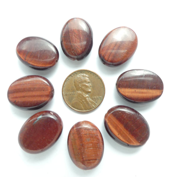 Red Tiger Eye, Flat Ovals with Rounded Edges, 20x15mm, Sold Individually