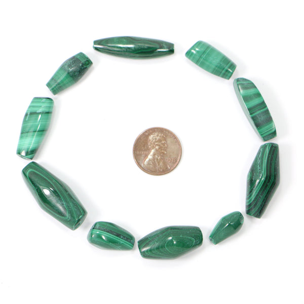 Malachite, Natural Mixed Shapes and Sizes 15-30mm Long, Sold as Set of 10