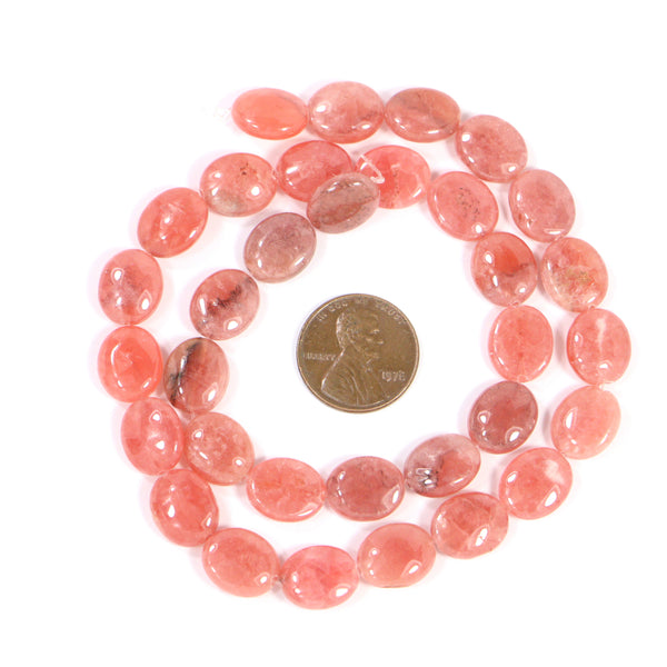 Rhodochrosite, Flat Ovals, 13x10mm on 16-inch Strand