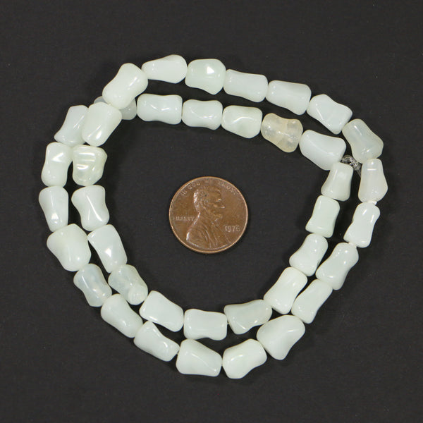 New Jade, Nuggets 10x6mm, Very Light Semi Opaque Green on 16-inch Strands